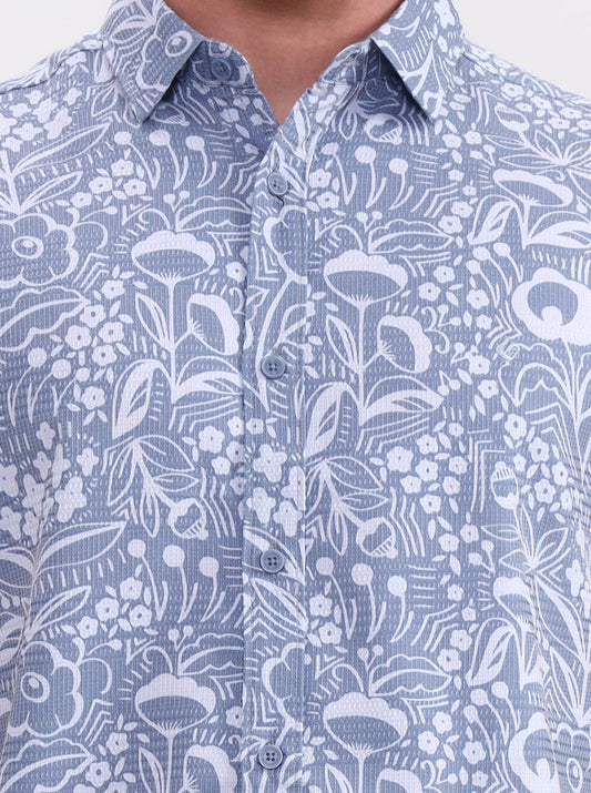 Blue Printed Regular Fit Casual Shirt | Greenfibre