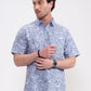 Blue Printed Regular Fit Casual Shirt | Greenfibre