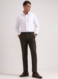 Olive Brown Solid Slim Fit Formal Trouser | Greenfibre