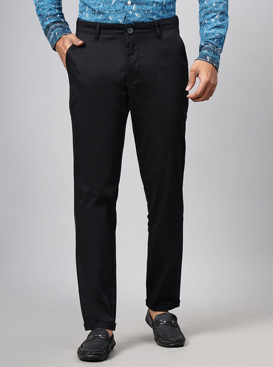 Black Solid Neo Fit Casual Trouser | Greenfibre