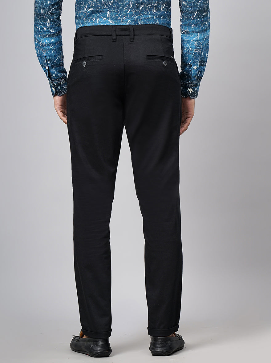 Black Solid Neo Fit Casual Trouser | Greenfibre