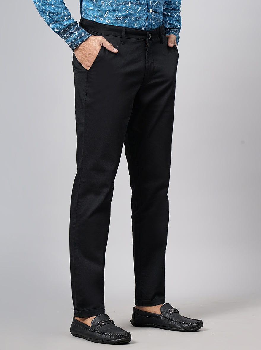 Black Solid Neo Fit Casual Trouser | Greenfibre