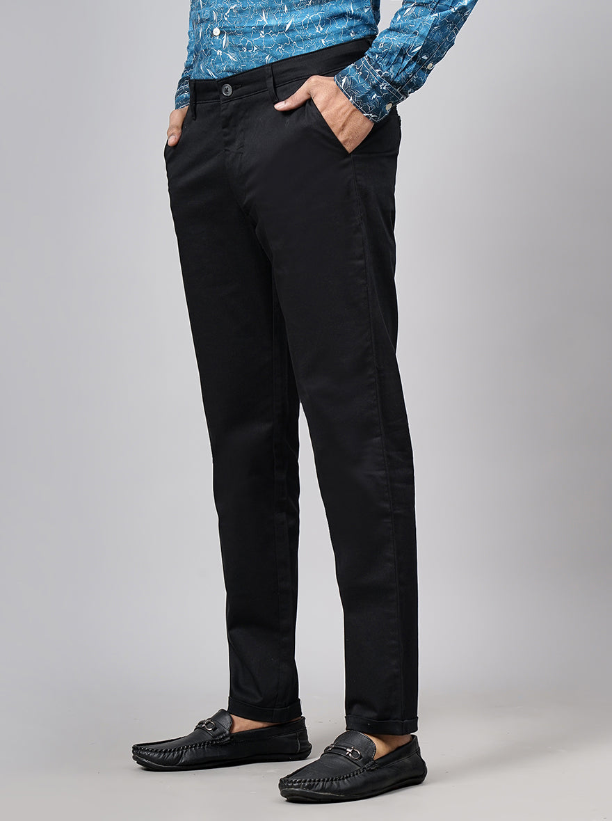 Black Solid Neo Fit Casual Trouser | Greenfibre