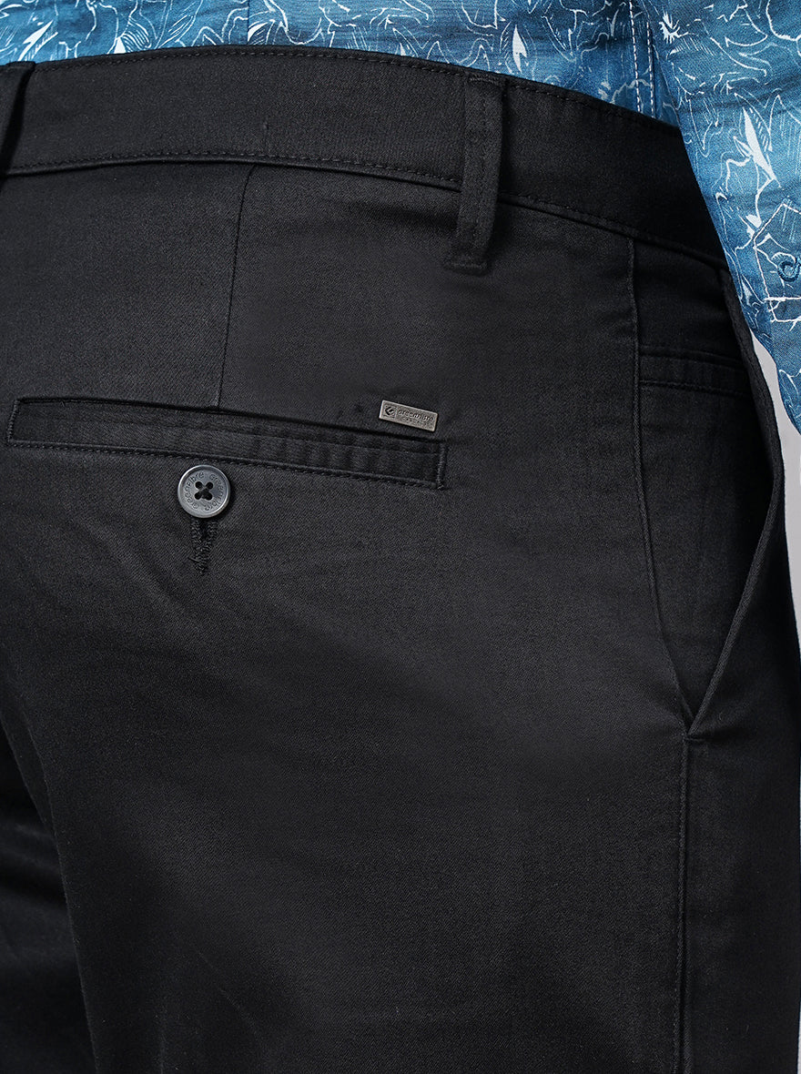 Black Solid Neo Fit Casual Trouser | Greenfibre