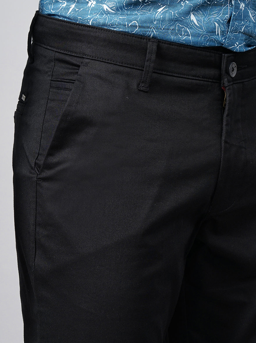 Black Solid Neo Fit Casual Trouser | Greenfibre