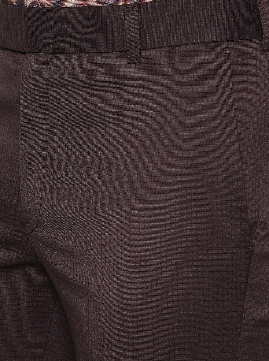 Brown Checked Slim Fit Formal Trouser | JB Studio