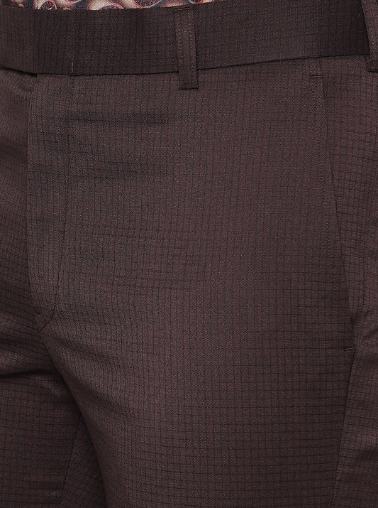 Brown Checked Slim Fit Formal Trouser | JB Studio