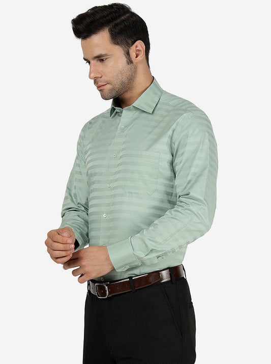 Pista Green Striped Regular Fit Formal Shirt | Greenfibre