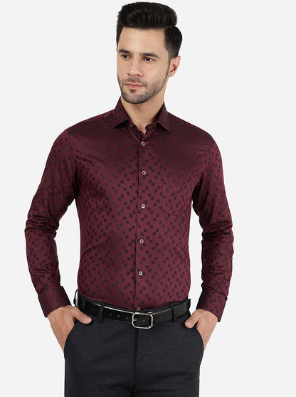 Maroon Printed Slim Fit Formal Shirt | Greenfibre