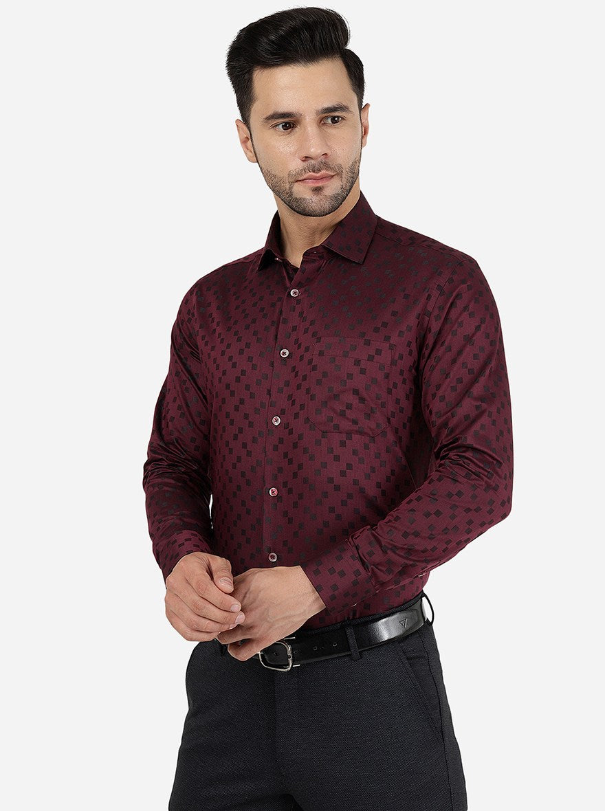 Maroon Printed Slim Fit Formal Shirt | Greenfibre