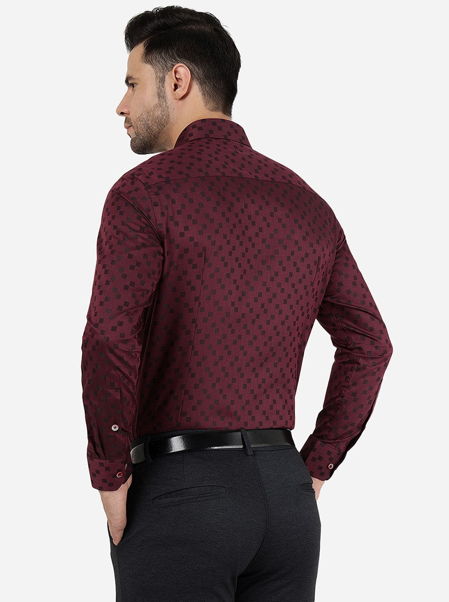 Maroon Printed Slim Fit Formal Shirt | Greenfibre