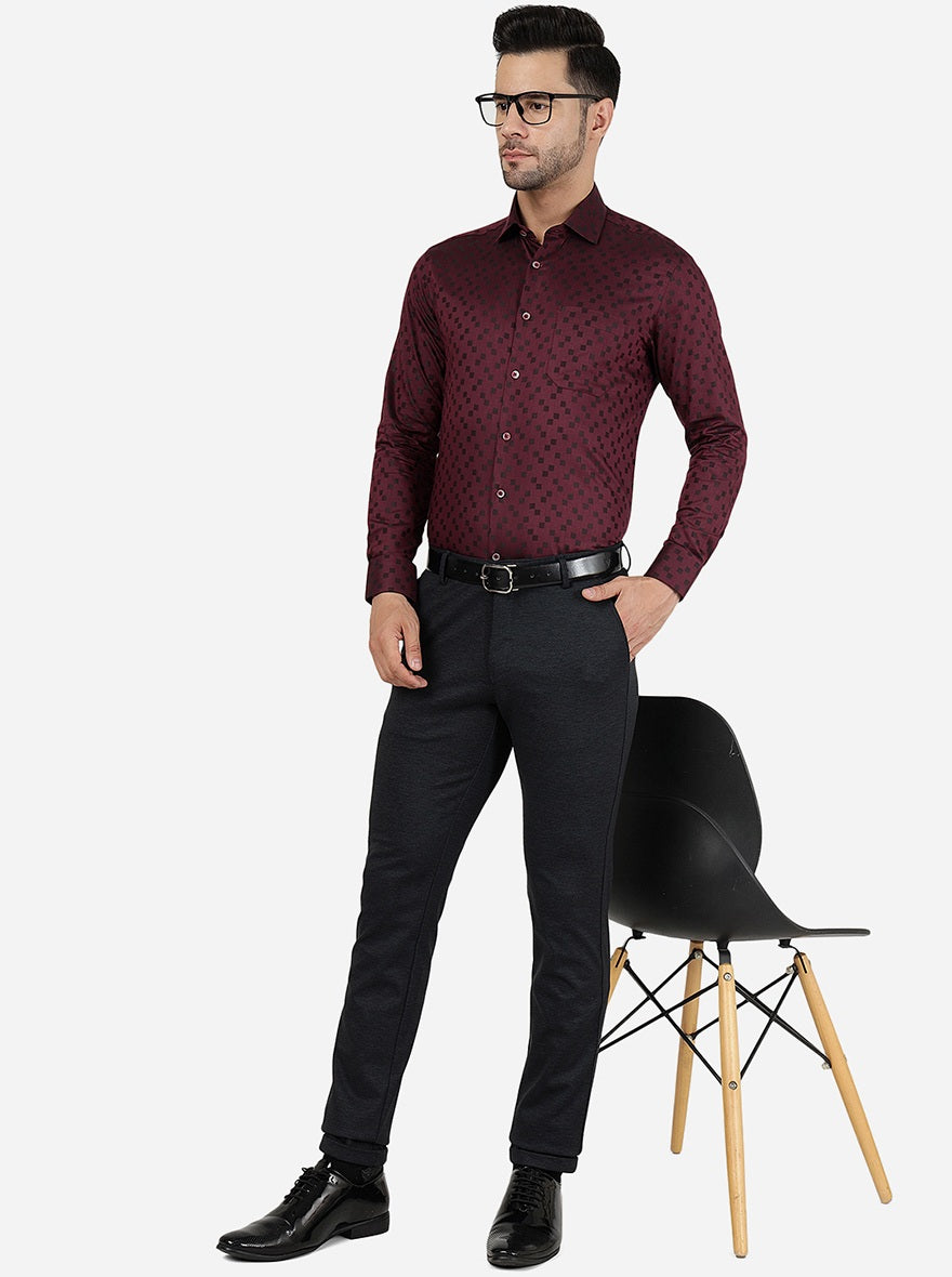 Maroon Printed Slim Fit Formal Shirt | Greenfibre