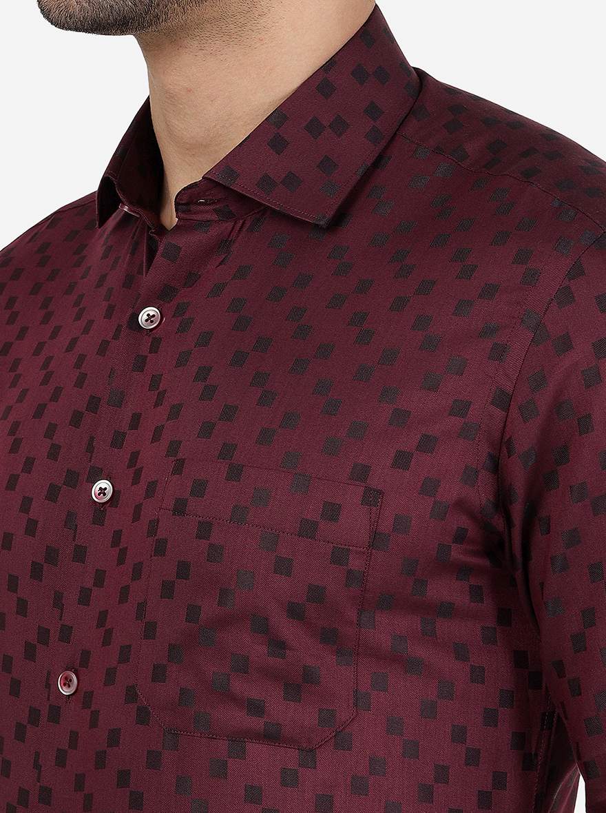 Maroon Printed Slim Fit Formal Shirt | Greenfibre