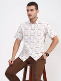 Beige Printed Slim Fit Casual Shirt | Greenfibre