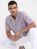 Purple Printed Slim Fit Casual Shirt | Greenfibre