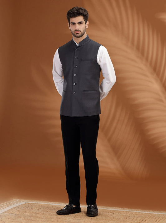 Dark Grey Solid Waist Coat | Greenfibre
