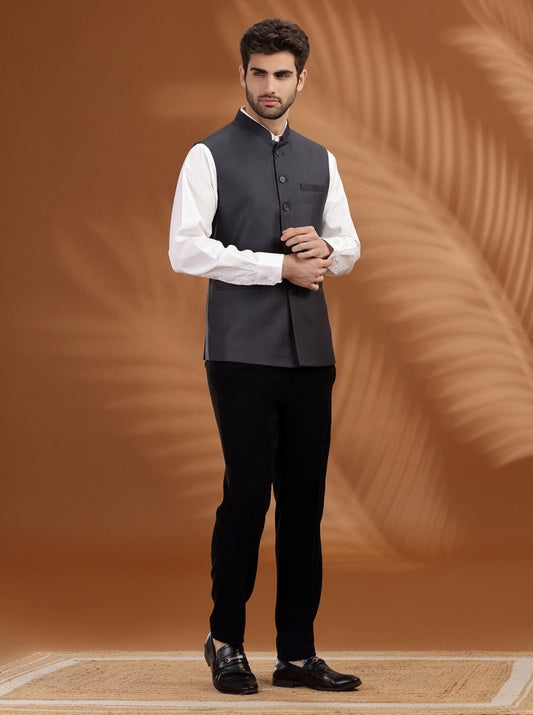 Dark Grey Solid Waist Coat | Greenfibre
