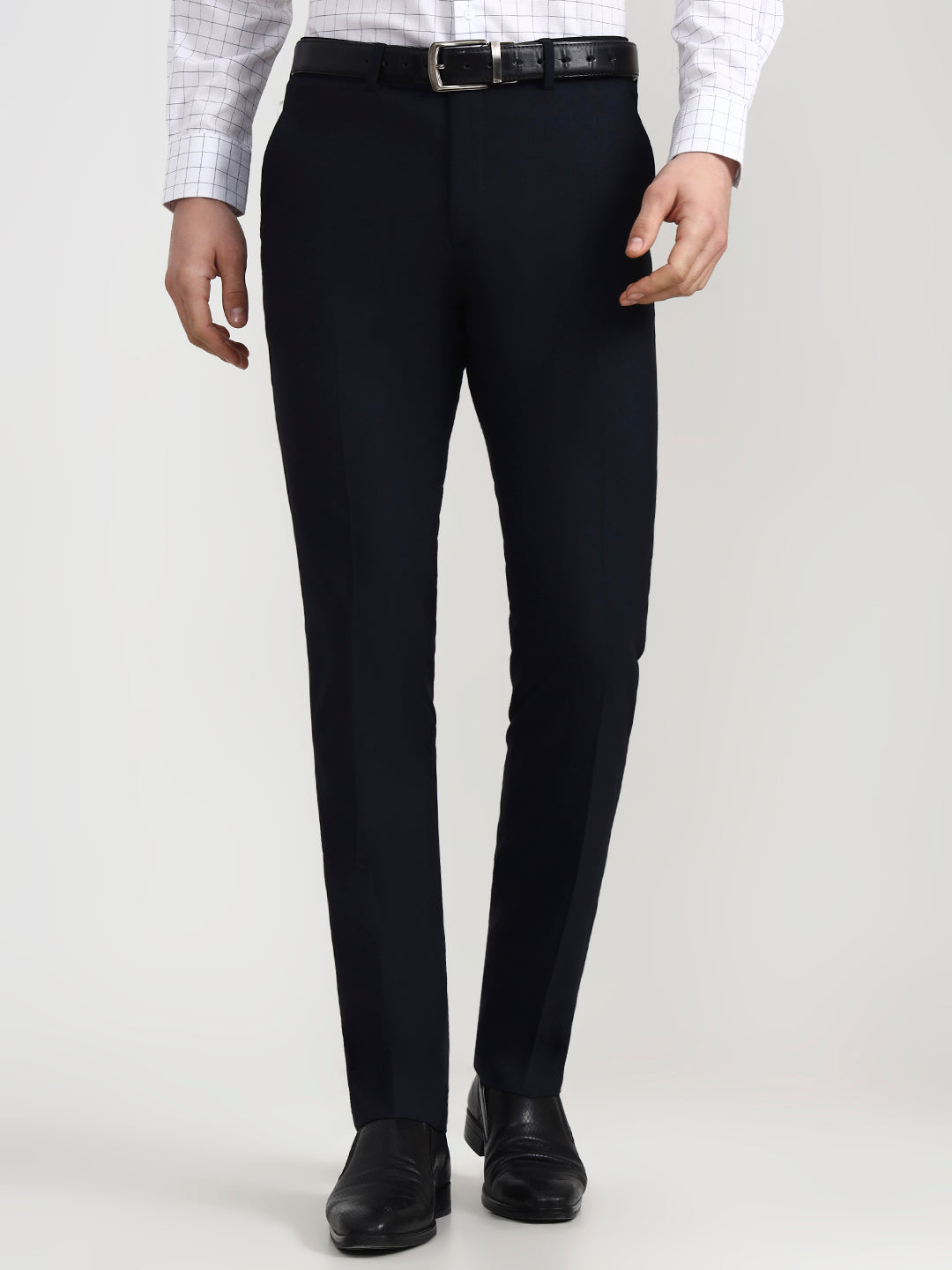Navy Blue Solid Slim Fit Formal Trouser | Greenfibre