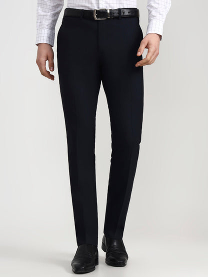 Navy Blue Solid Slim Fit Formal Trouser | Greenfibre