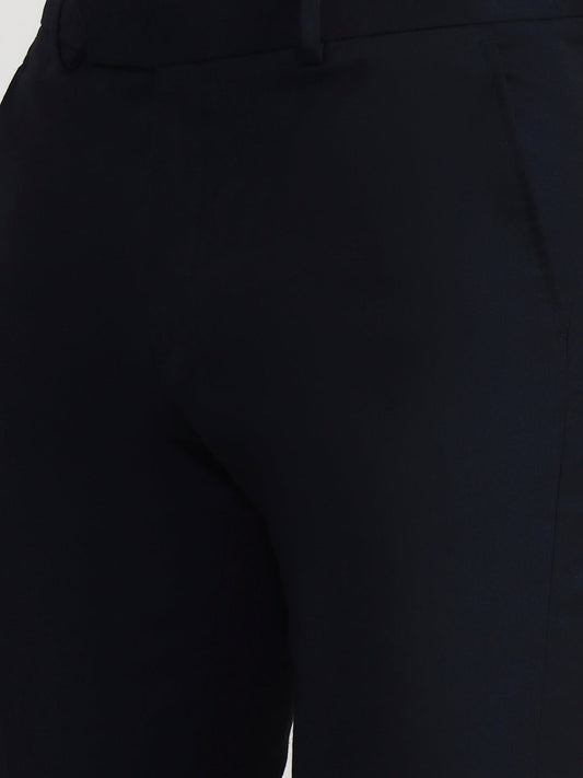 Navy Blue Solid Slim Fit Formal Trouser | Greenfibre
