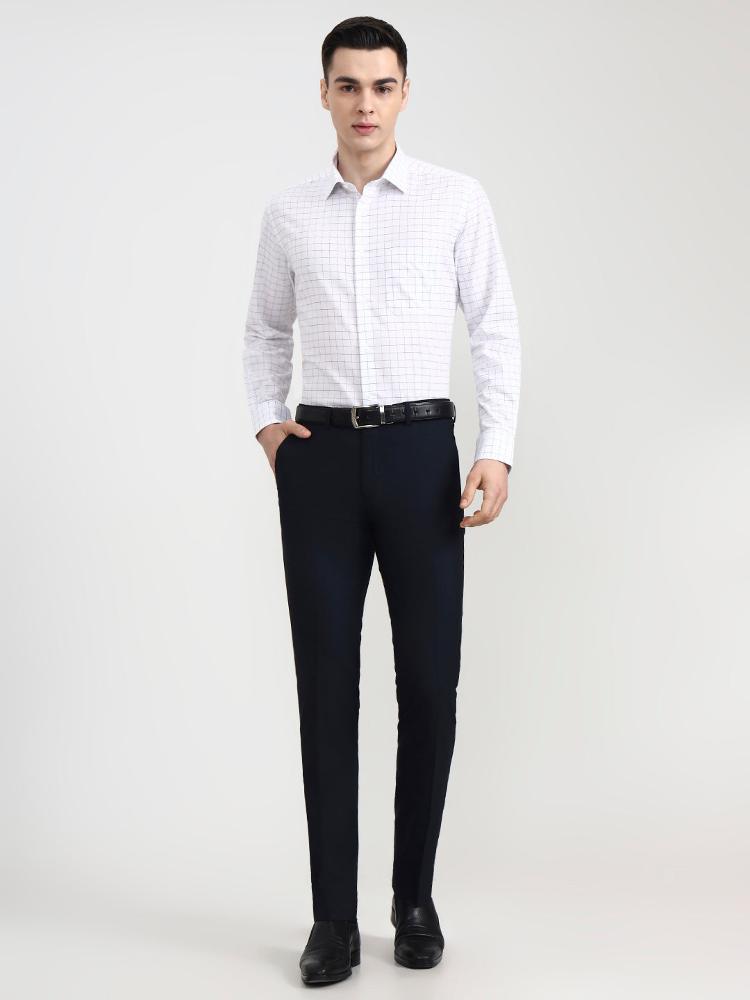 Navy Blue Solid Slim Fit Formal Trouser | Greenfibre