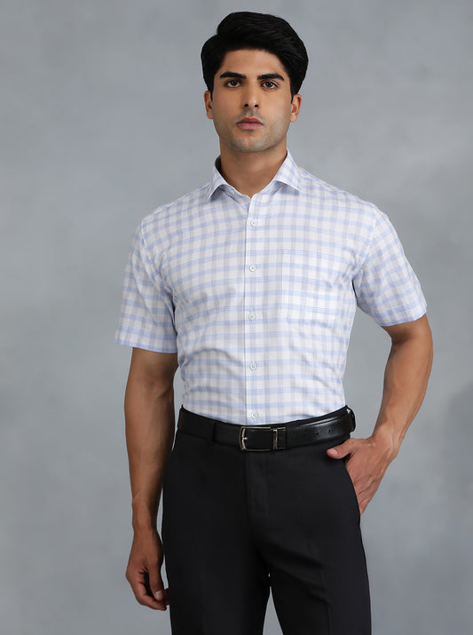 Blue Checked Regular Fit Formal Shirt | Greenfibre