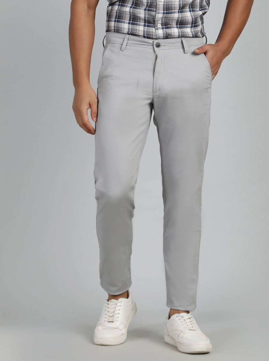 Light Grey Dobby Neo Fit Casual Trouser | Greenfibre