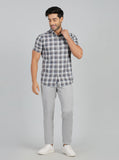 Light Grey Dobby Neo Fit Casual Trouser | Greenfibre