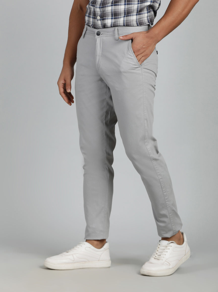 Light Grey Dobby Neo Fit Casual Trouser | Greenfibre