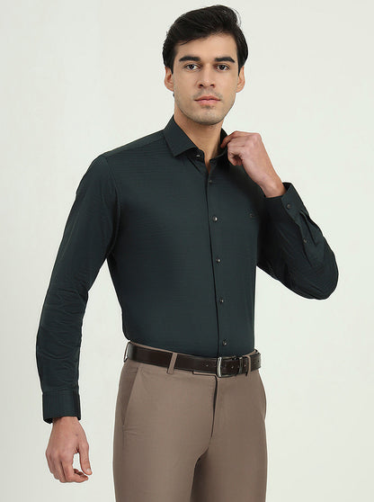 Dark Green Solid Slim Fit Party Wear Shirt | Greenfibre