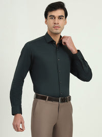 Dark Green Solid Slim Fit Party Wear Shirt | Greenfibre