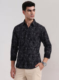 Black Printed Slim Fit Casual Shirt | Greenfibre