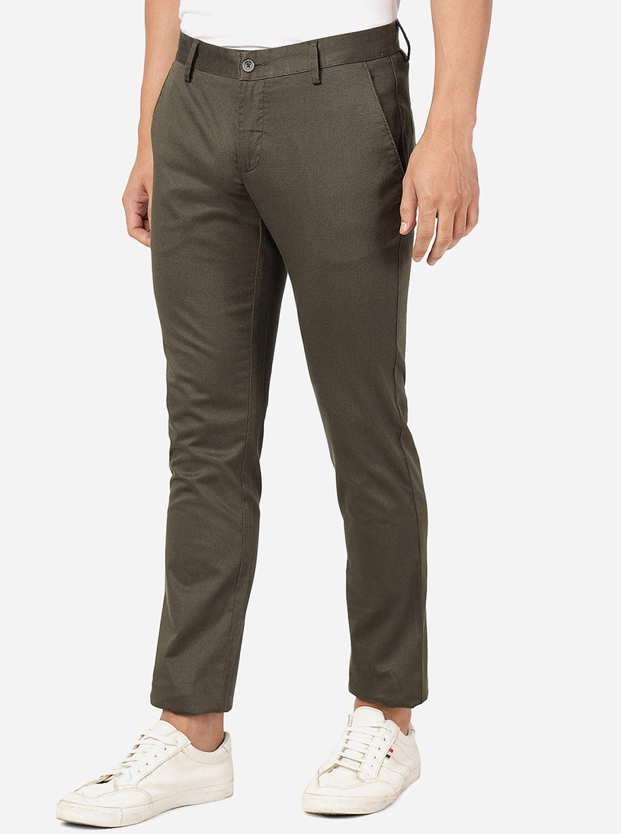 Olive Solid Super Slim Fit Casual Trouser | Greenfibre