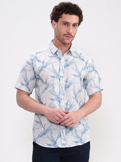 Blue Printed Slim Fit Casual Shirt | Greenfibre