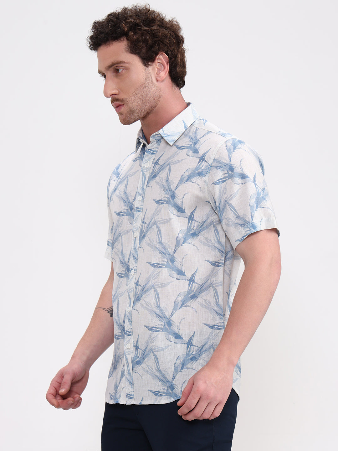 Blue Printed Slim Fit Casual Shirt | Greenfibre