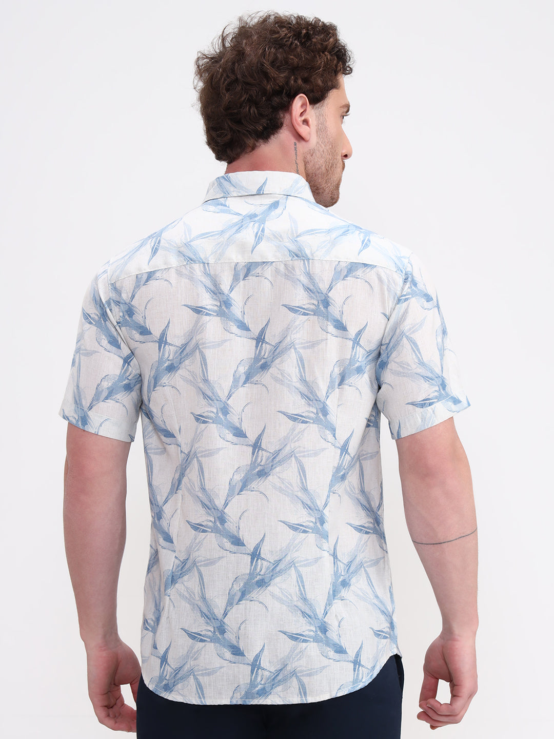 Blue Printed Slim Fit Casual Shirt | Greenfibre
