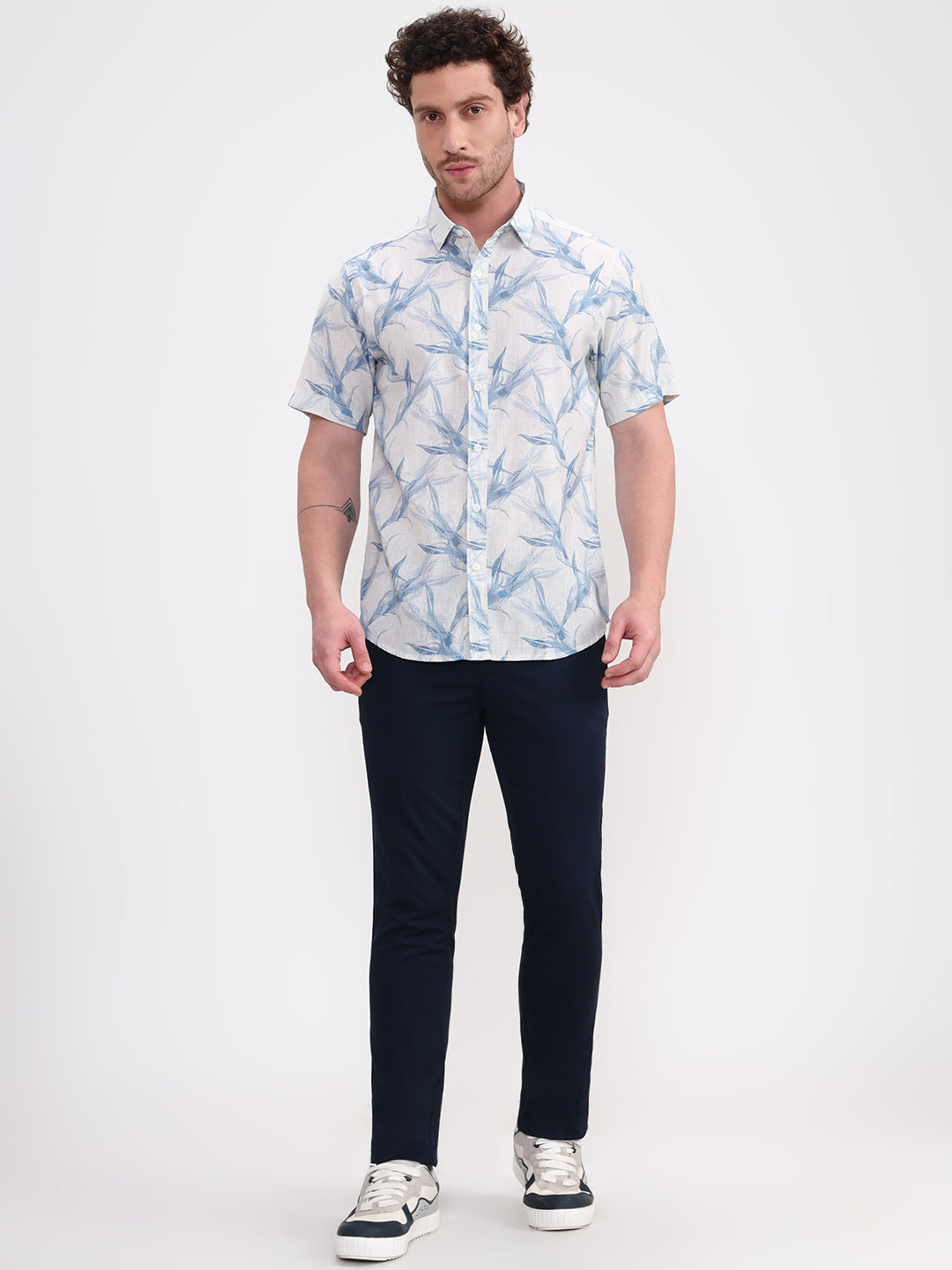 Blue Printed Slim Fit Casual Shirt | Greenfibre