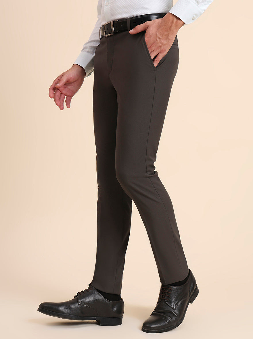 Dark Grey Solid Super Slim Fit Formal Trouser | Greenfibre