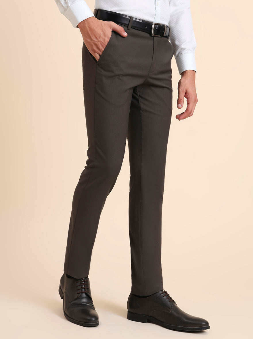 Dark Grey Solid Super Slim Fit Formal Trouser | Greenfibre