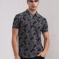 Grey Printed Slim Fit Polo T-Shirt | Greenfibre