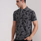 Grey Printed Slim Fit Polo T-Shirt | Greenfibre