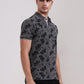 Grey Printed Slim Fit Polo T-Shirt | Greenfibre