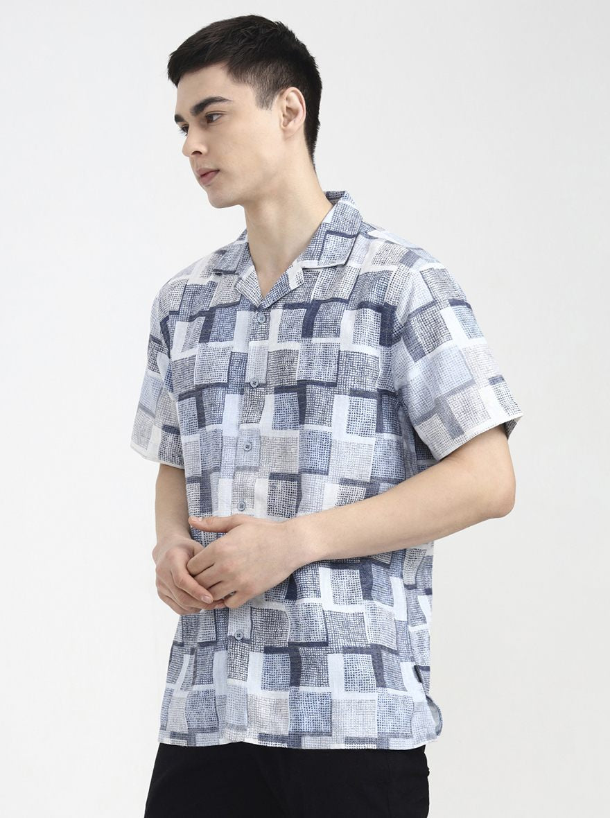 Blue Printed Slim Fit Casual Shirt | Greenfibre