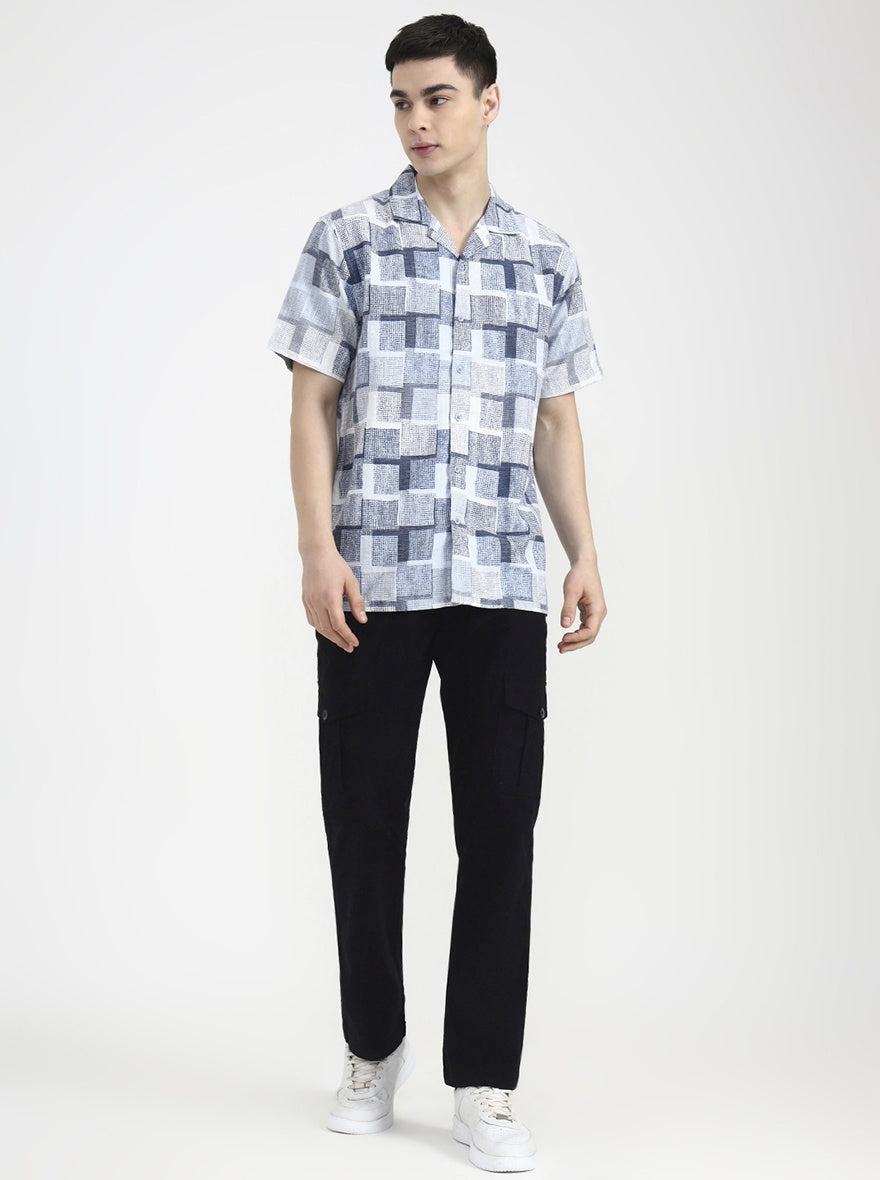 Blue Printed Slim Fit Casual Shirt | Greenfibre