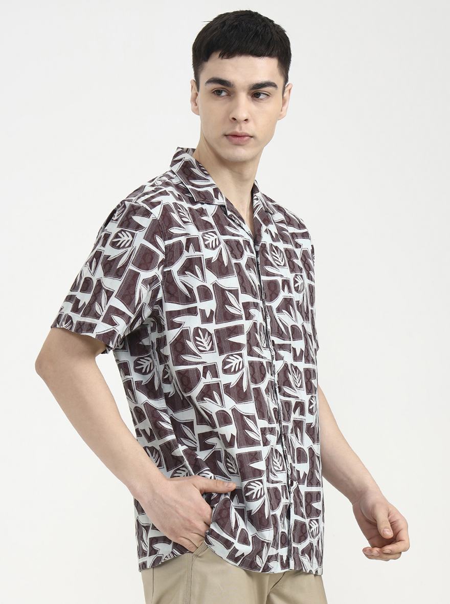 Light Green Printed Slim Fit Casual Shirt | Greenfibre