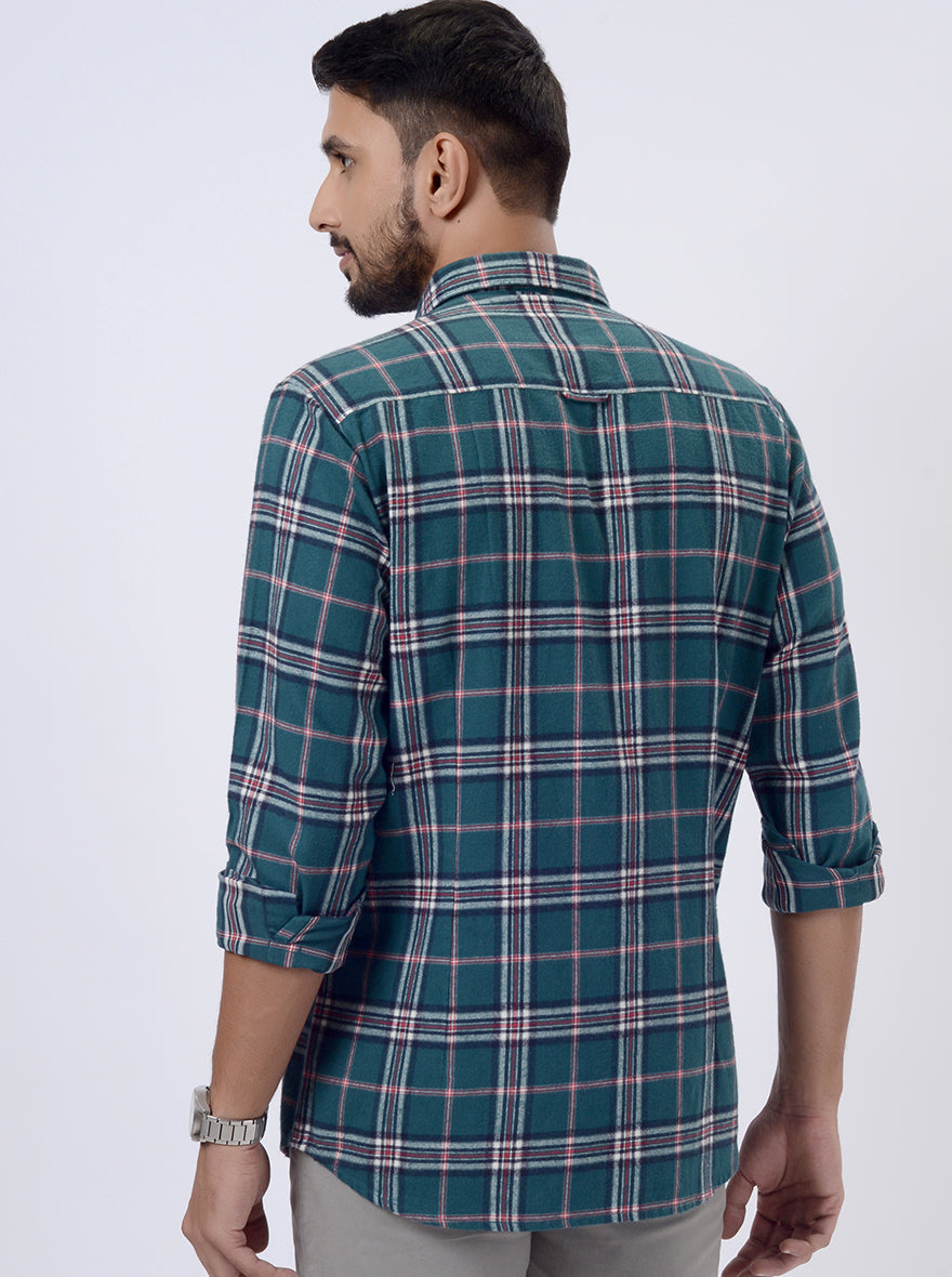 Green Checked Slim Fit Casual Shirt | JadeBlue