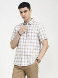 Khaki Checked Slim Fit Casual Shirt | Greenfibre