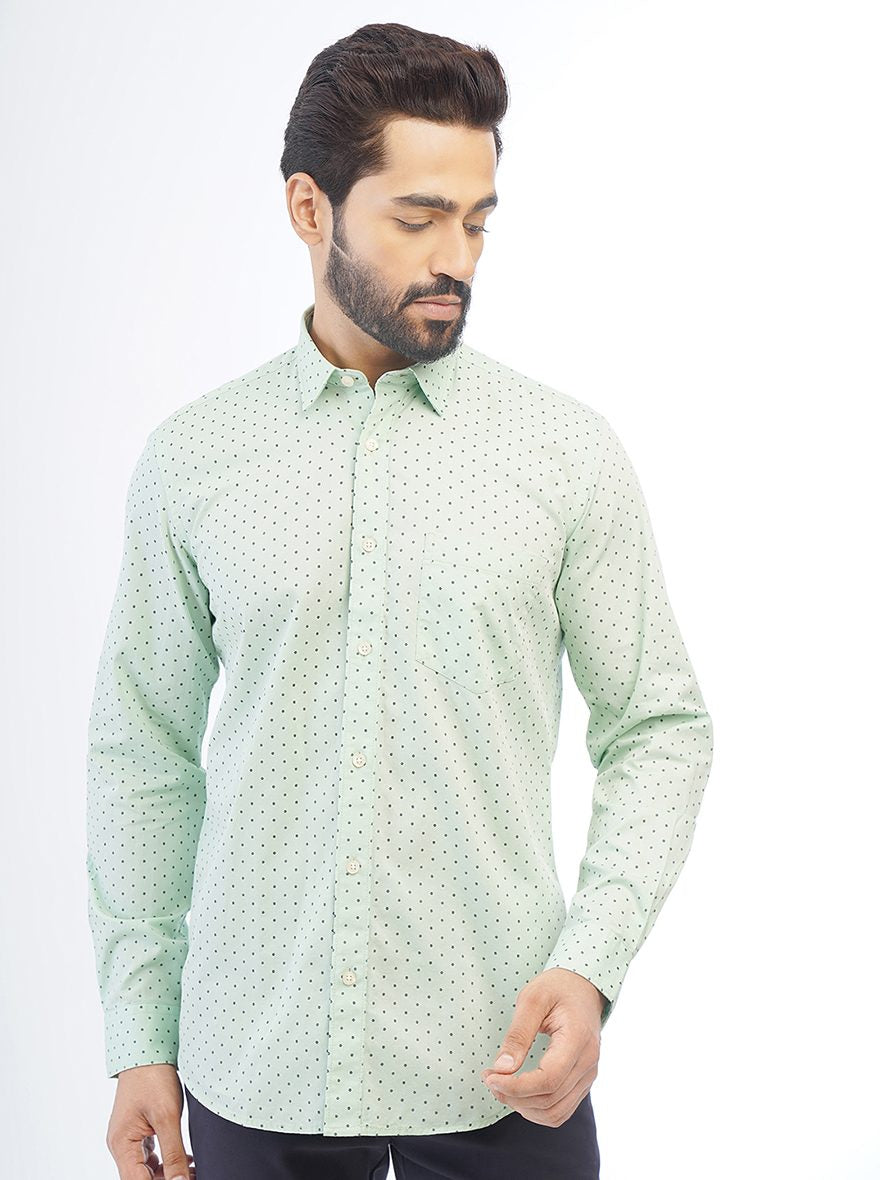 Light Green Printed Smart Fit Semi Casual Shirt | Greenfibre