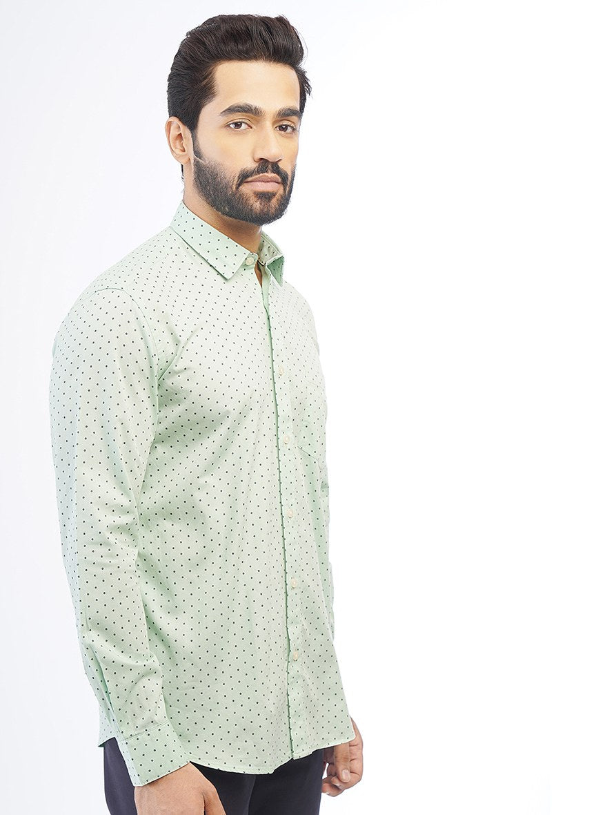 Light Green Printed Smart Fit Semi Casual Shirt | Greenfibre