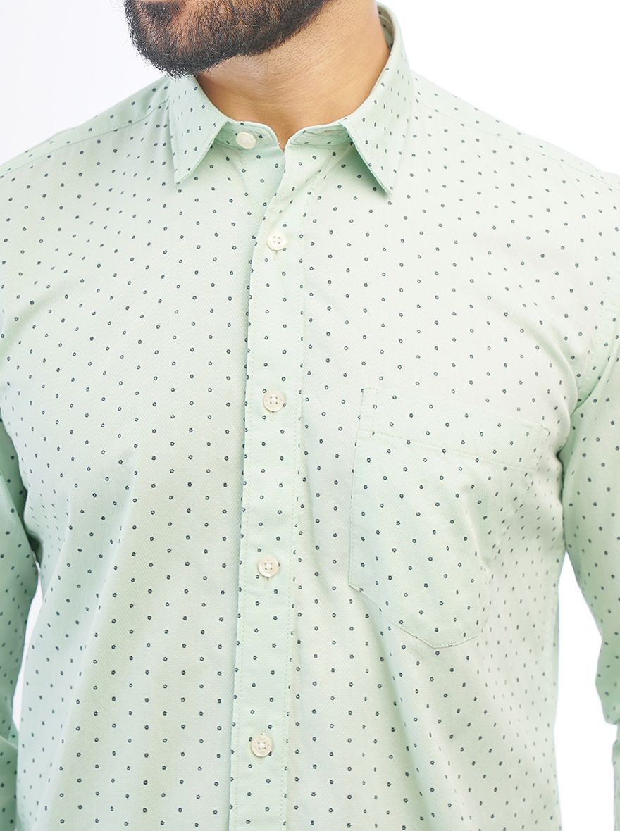 Light Green Printed Smart Fit Semi Casual Shirt | Greenfibre